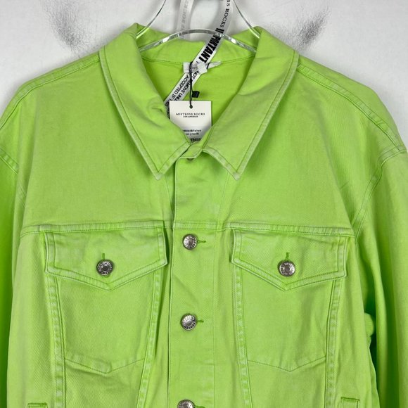 NWT Mistress Rocks Fathom Oversized Denim Jacket Neon Green Size Medium M NEW - Picture 3 of 12